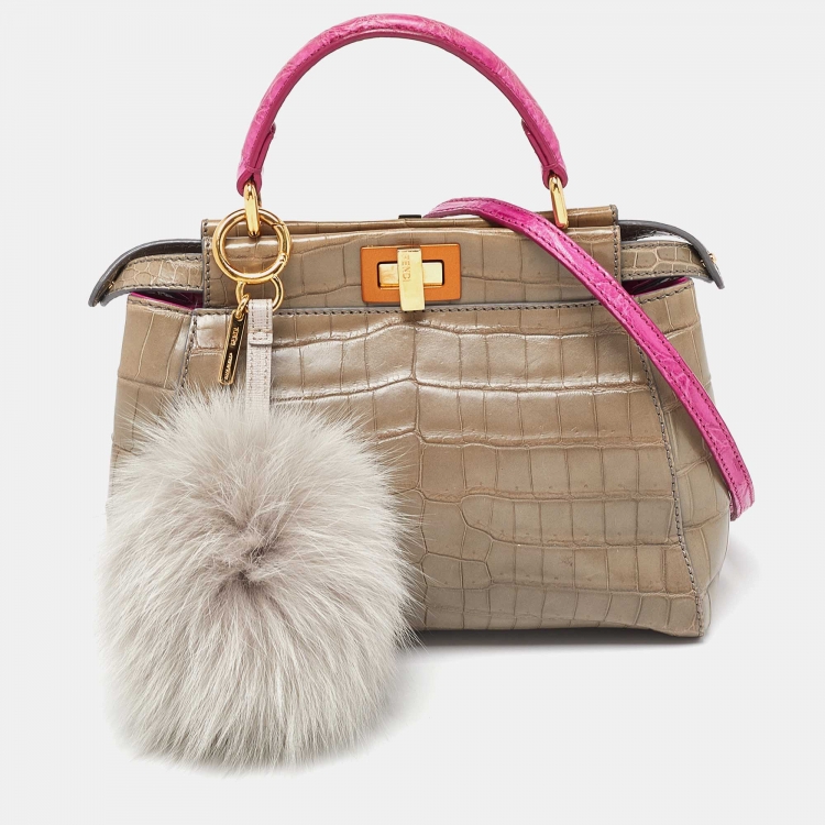 مملوكة مسبقًا Fendi Grey/Pink Crocodile Mini Peekaboo Top Handle Bag