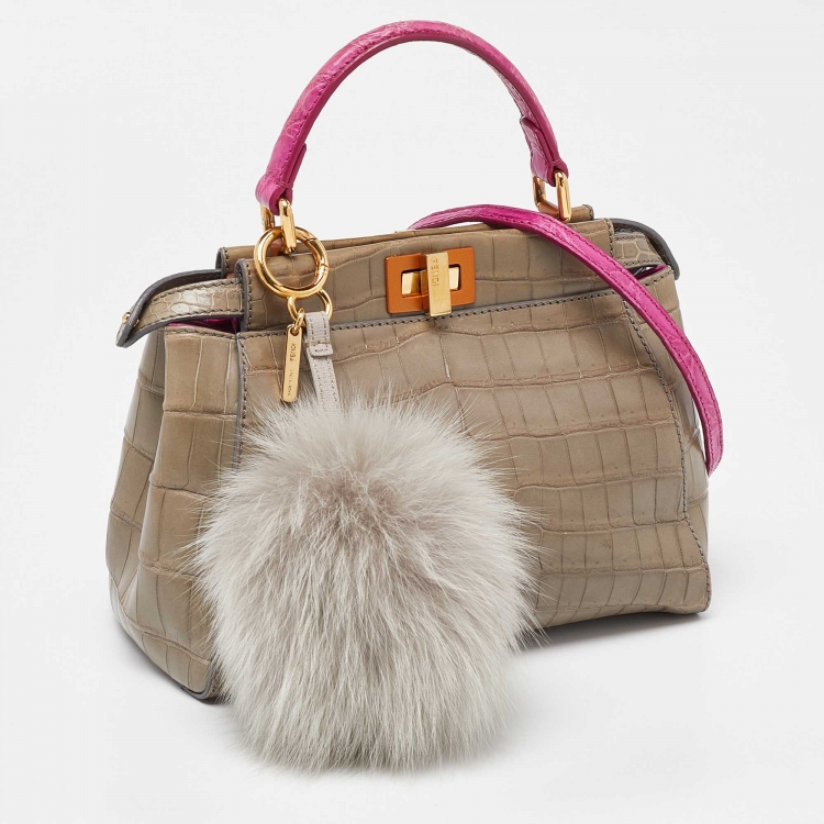 مملوكة مسبقًا Fendi Grey/Pink Crocodile Mini Peekaboo Top Handle Bag
