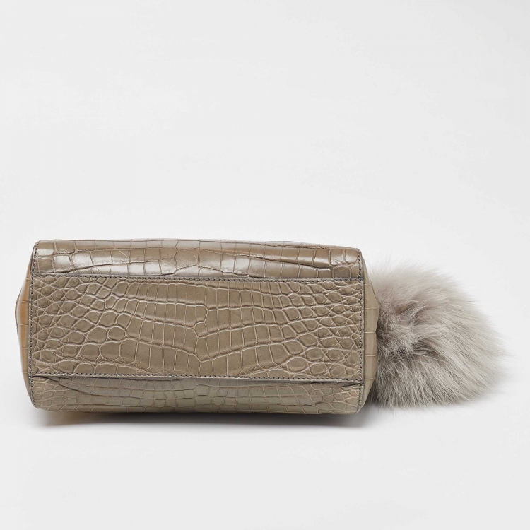 مملوكة مسبقًا Fendi Grey/Pink Crocodile Mini Peekaboo Top Handle Bag