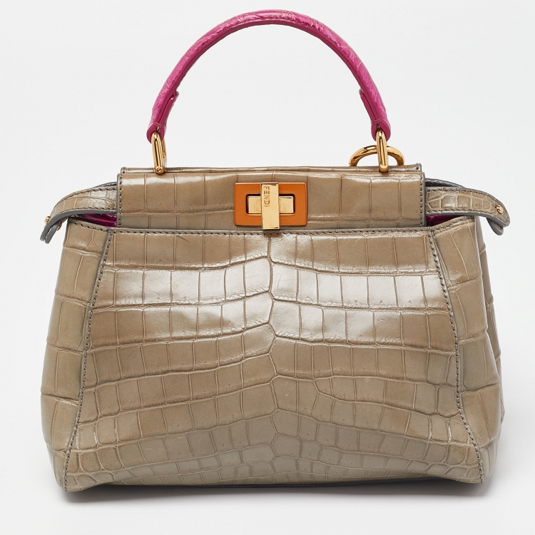 مملوكة مسبقًا Fendi Grey/Pink Crocodile Mini Peekaboo Top Handle Bag