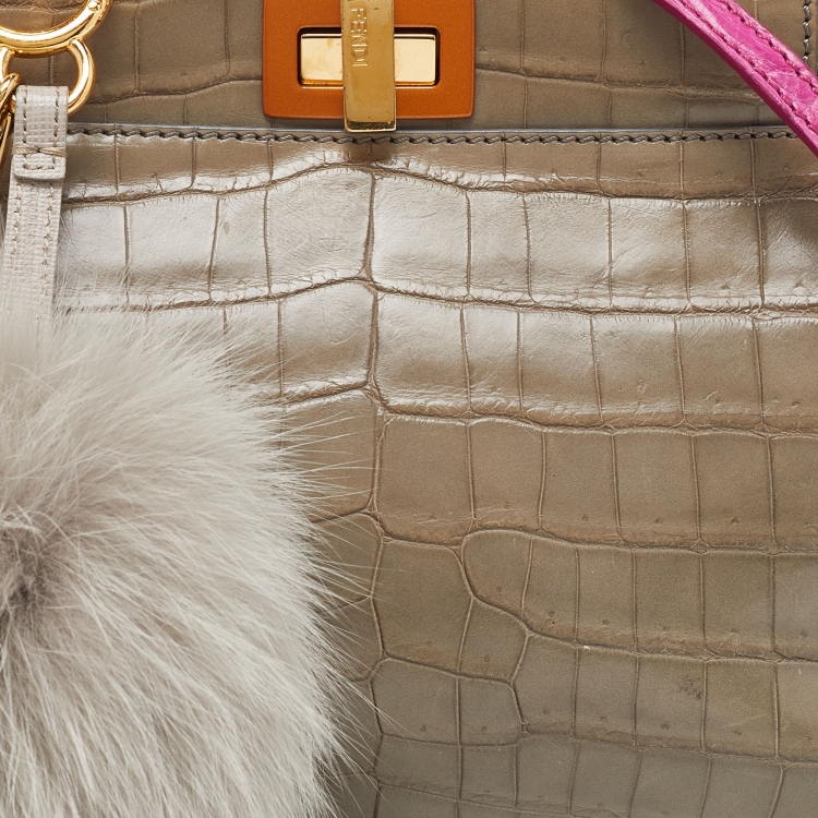 مملوكة مسبقًا Fendi Grey/Pink Crocodile Mini Peekaboo Top Handle Bag