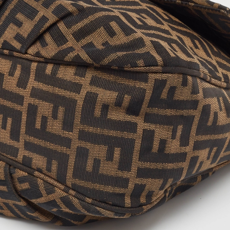Pre Owned Fendi Tobacco Zucca Canvas and Patent Leather Mia Flap Shoulder Bag