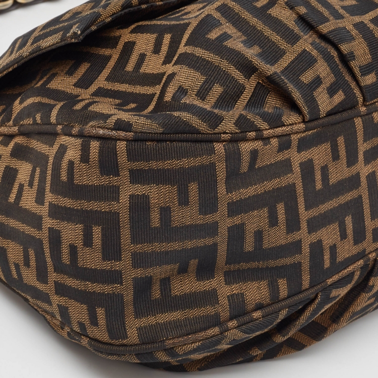 Pre Owned Fendi Tobacco Zucca Canvas and Patent Leather Mia Flap Shoulder Bag