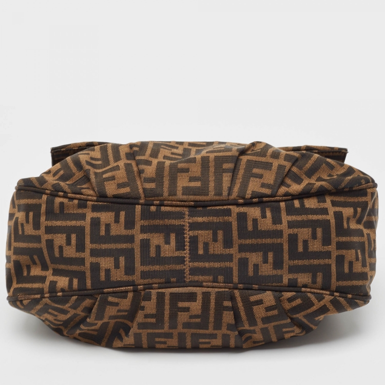 Pre Owned Fendi Tobacco Zucca Canvas and Patent Leather Mia Flap Shoulder Bag