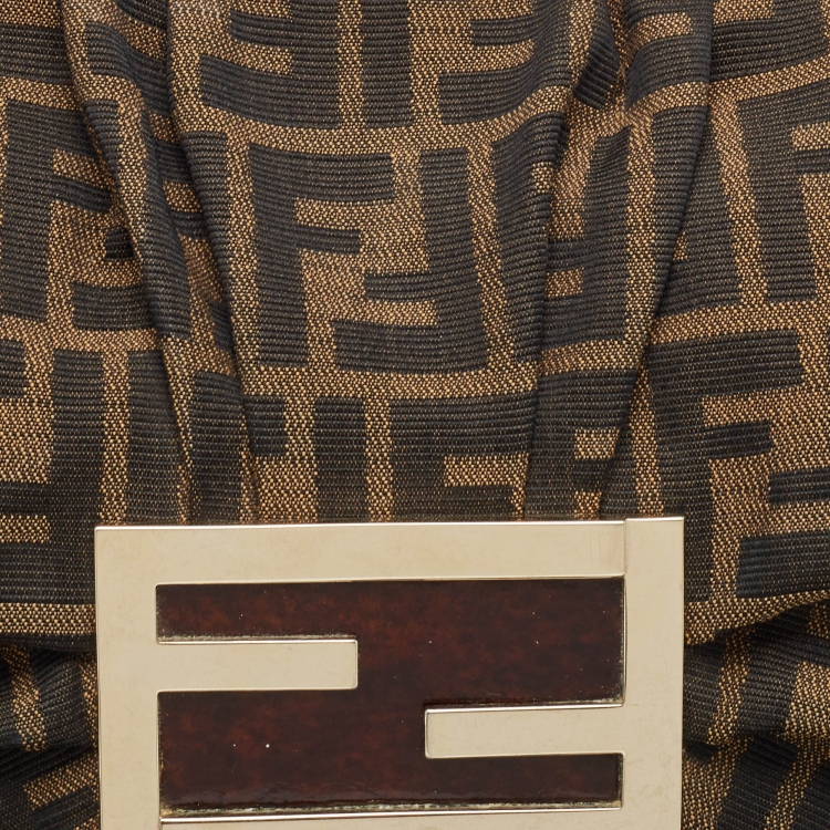 Pre Owned Fendi Tobacco Zucca Canvas and Patent Leather Mia Flap Shoulder Bag