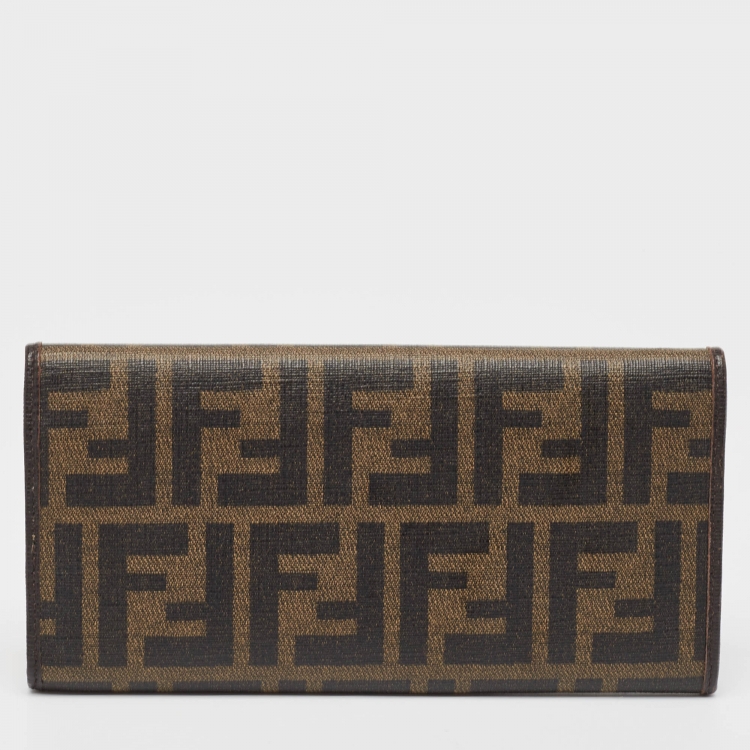 مملوكة مسبقًا Fendi Brown Zucca Coated Canvas Flap Continental Wallet