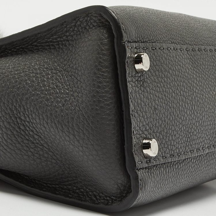 Pre Owned Fendi Grey Selleria Leather Medium Peekaboo Top Handle Bag