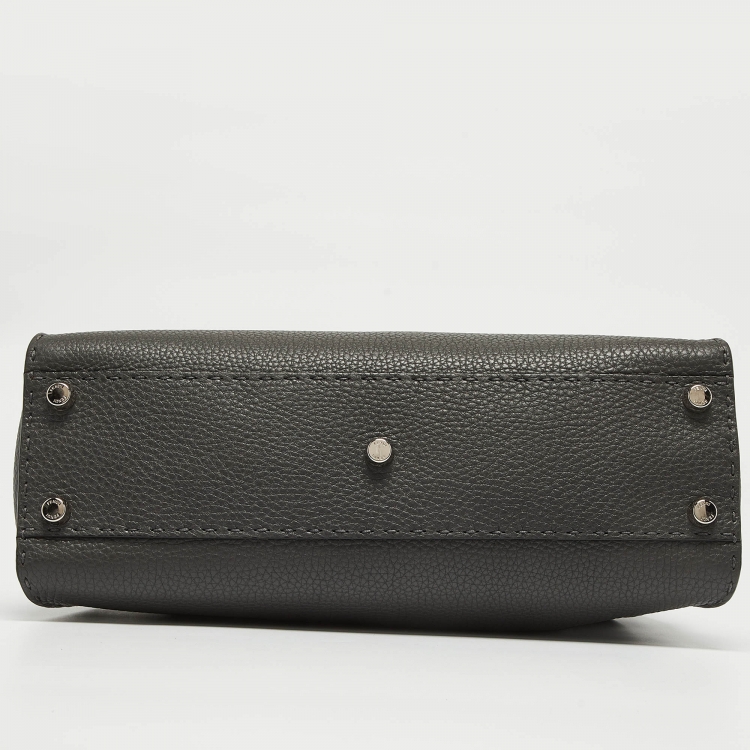 Pre Owned Fendi Grey Selleria Leather Medium Peekaboo Top Handle Bag
