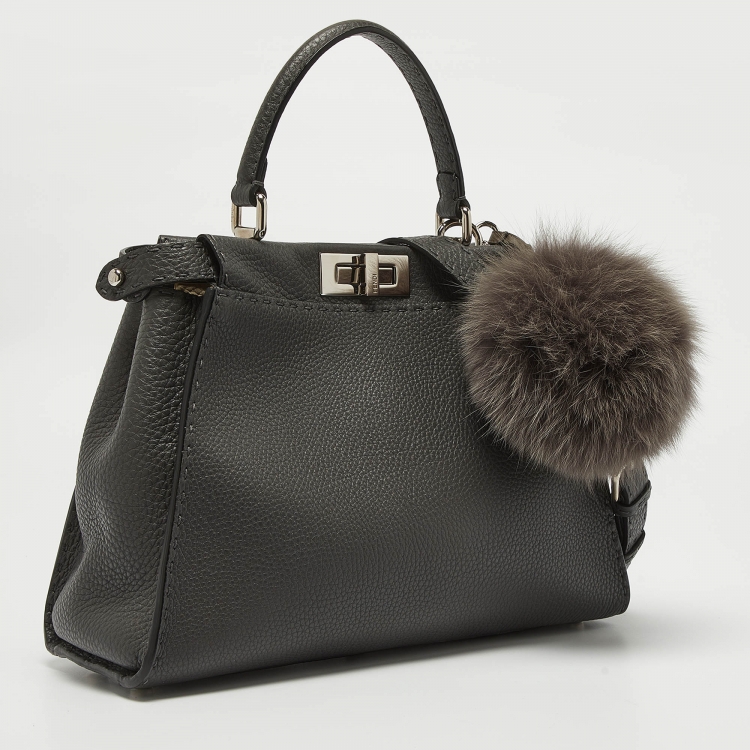 Pre Owned Fendi Grey Selleria Leather Medium Peekaboo Top Handle Bag