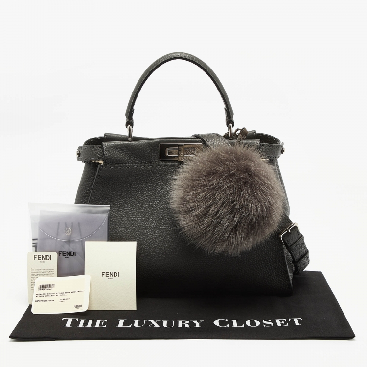 Pre Owned Fendi Grey Selleria Leather Medium Peekaboo Top Handle Bag