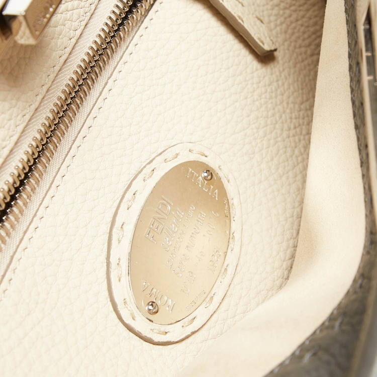 Pre Owned Fendi Grey Selleria Leather Medium Peekaboo Top Handle Bag