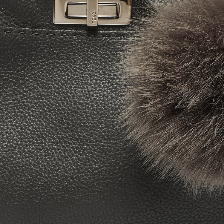 Pre Owned Fendi Grey Selleria Leather Medium Peekaboo Top Handle Bag
