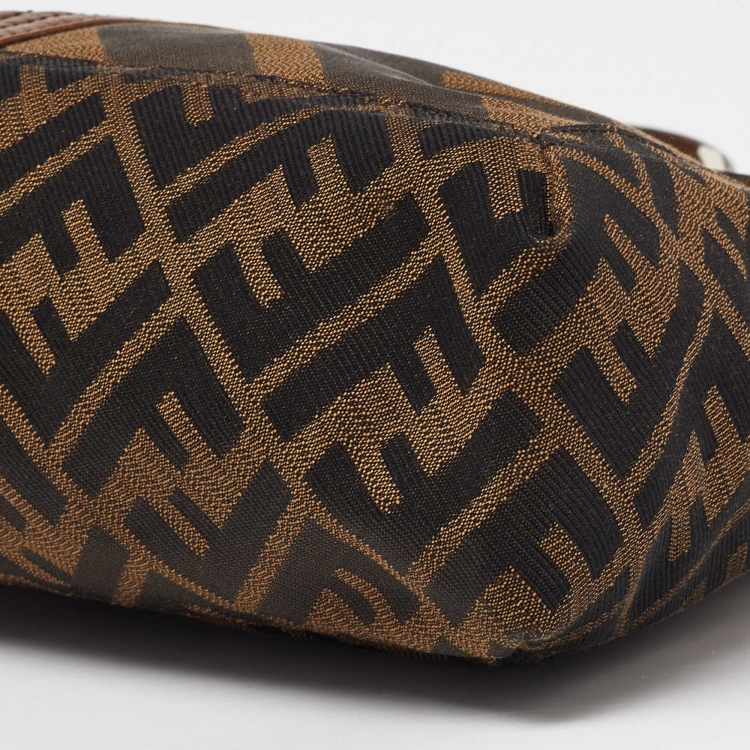 Pre Owned Fendi Tobacco Zucca Canvas and Leather Maxi Baguette Flap Shoulder Bag