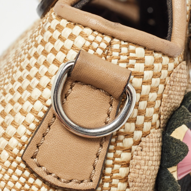 Pre Owned Fendi Beige Raffia and Leather Mini Flowerland By The Way Shoulder Bag