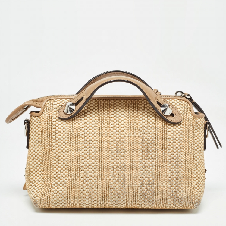 Pre Owned Fendi Beige Raffia and Leather Mini Flowerland By The Way Shoulder Bag