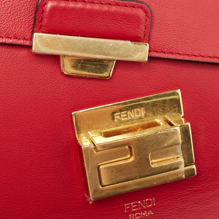 Pre Owned Fendi Red Leather Kan U Shoulder Bag