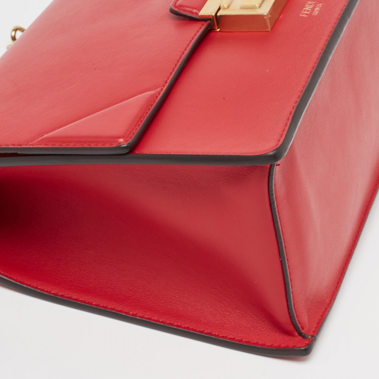Pre Owned Fendi Red Leather Kan U Shoulder Bag