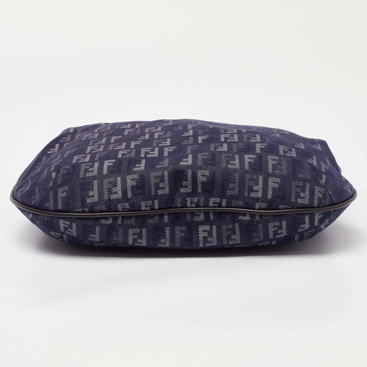Pre Owned Fendi Blue/Brown Zucchino Fabric and Leather Hobo