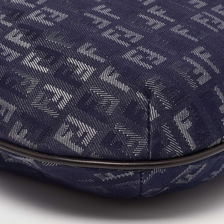 Pre Owned Fendi Blue/Brown Zucchino Fabric and Leather Hobo