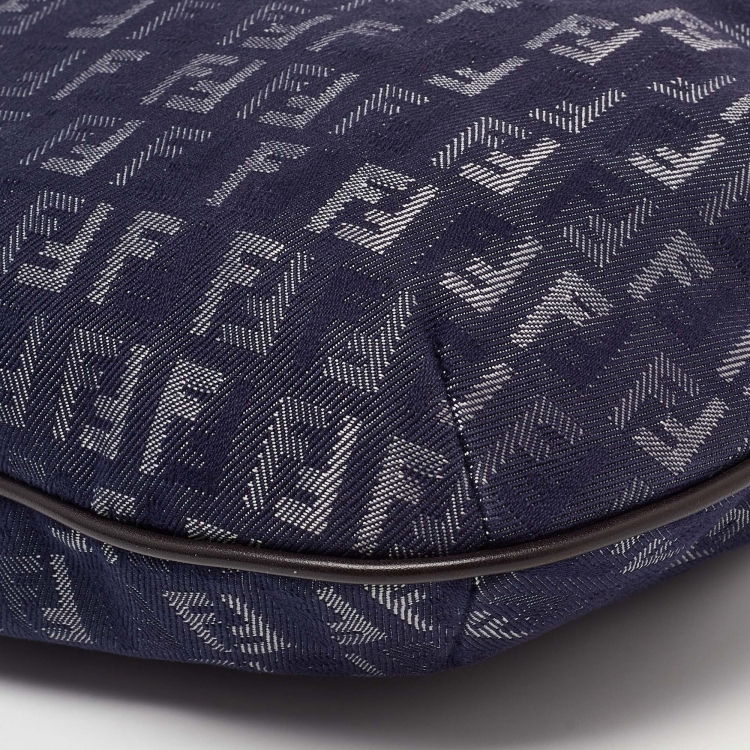 Pre Owned Fendi Blue/Brown Zucchino Fabric and Leather Hobo