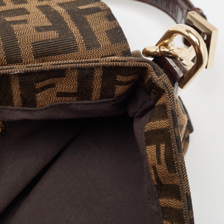Pre Owned Fendi Tobacco Zucca Canvas and Patent Leather Mia Flap Bag