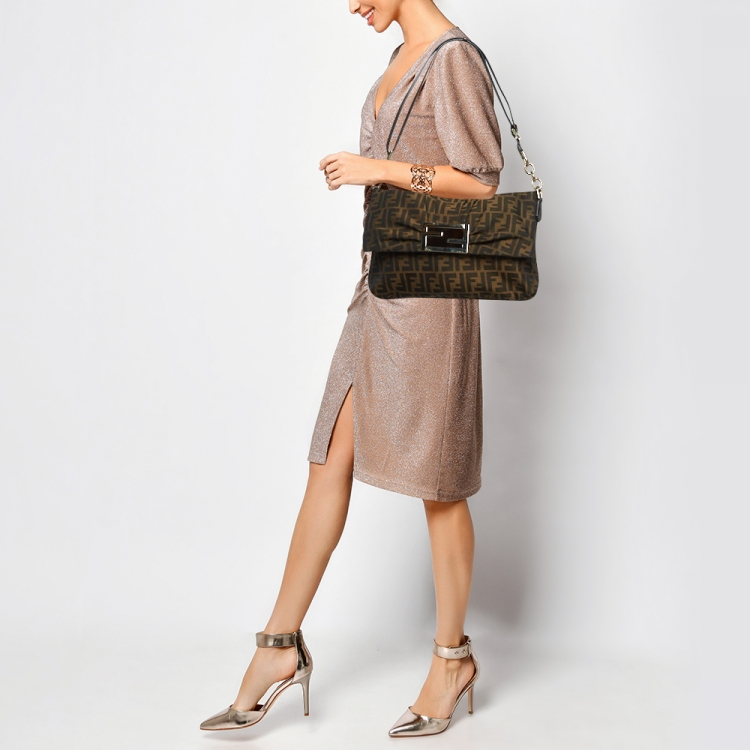 Pre Owned Fendi Tobacco Zucca Canvas and Patent Leather Mia Flap Bag