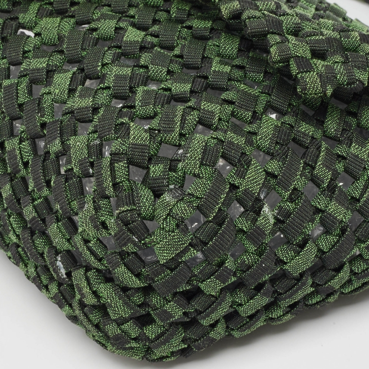 Pre Owned Fendi Green Jacquard Woven Fabric Medium Baguette Bag