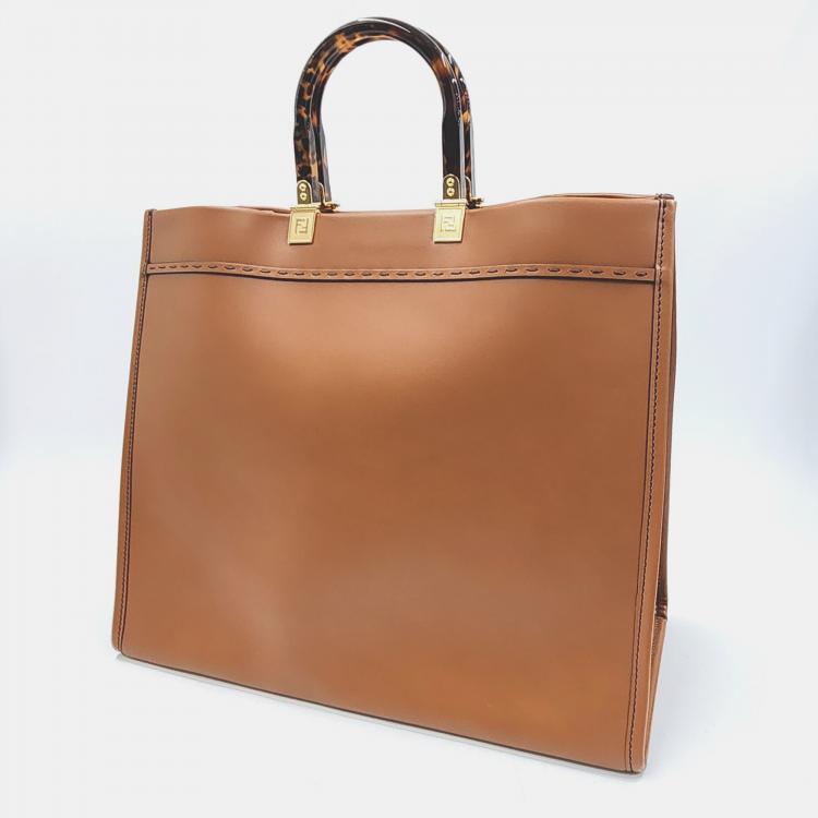 Pre Owned Fendi Brown Leather Large Sunshine Tote Bag