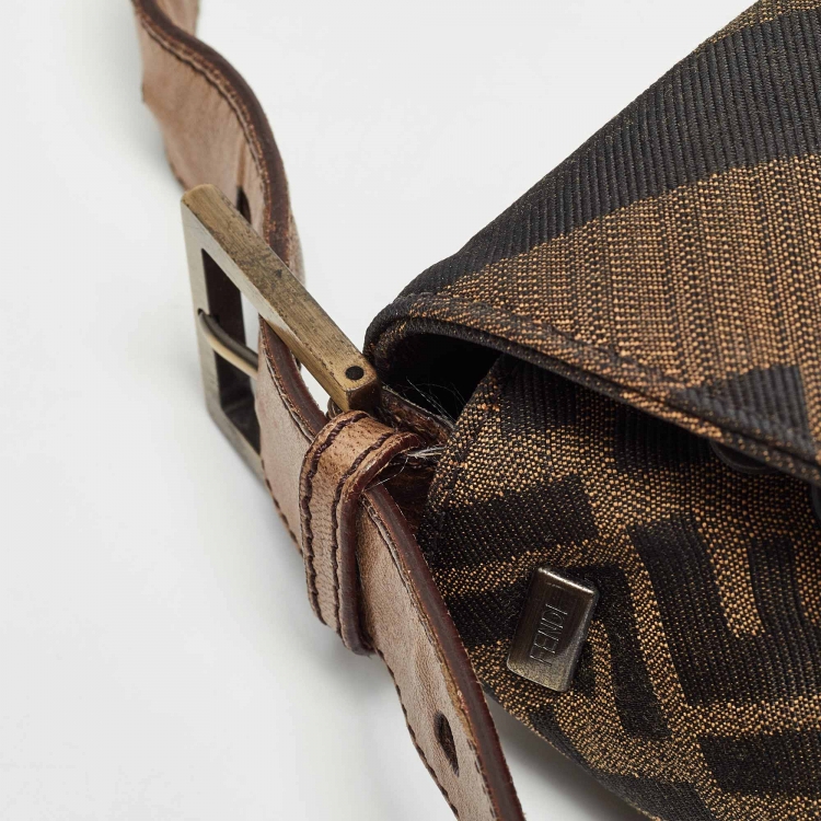 Pre Owned Fendi Tobacco Zucca Canvas and Leather Large Whipstitch Baguette Bag