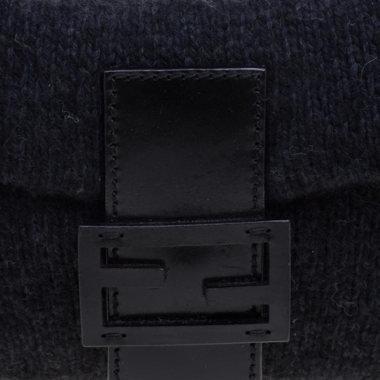 Pre Owned Fendi Black Cashmere Baguette Shoulder Bag