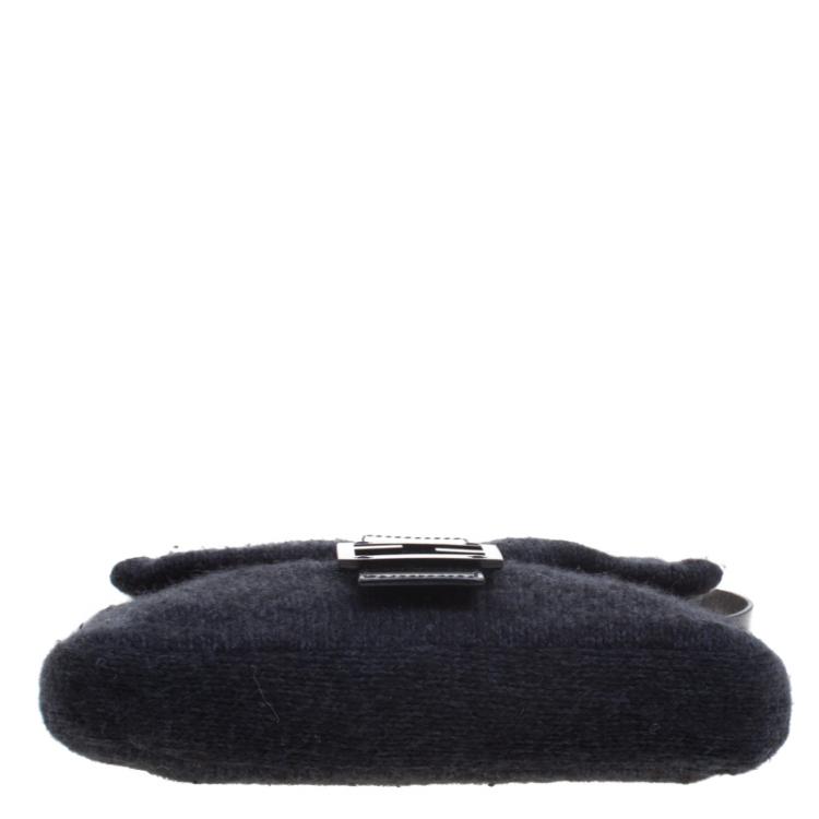 Pre Owned Fendi Black Cashmere Baguette Shoulder Bag