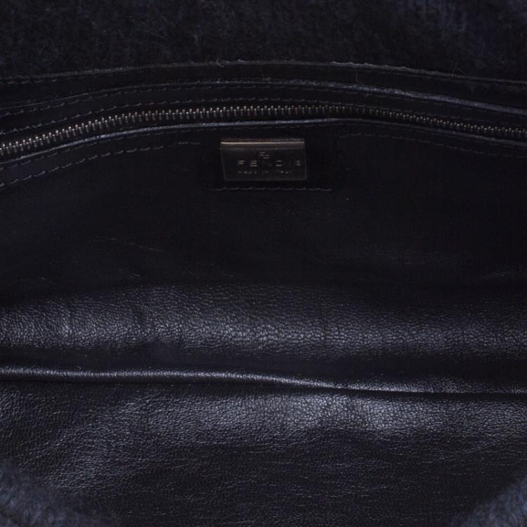 Pre Owned Fendi Black Cashmere Baguette Shoulder Bag