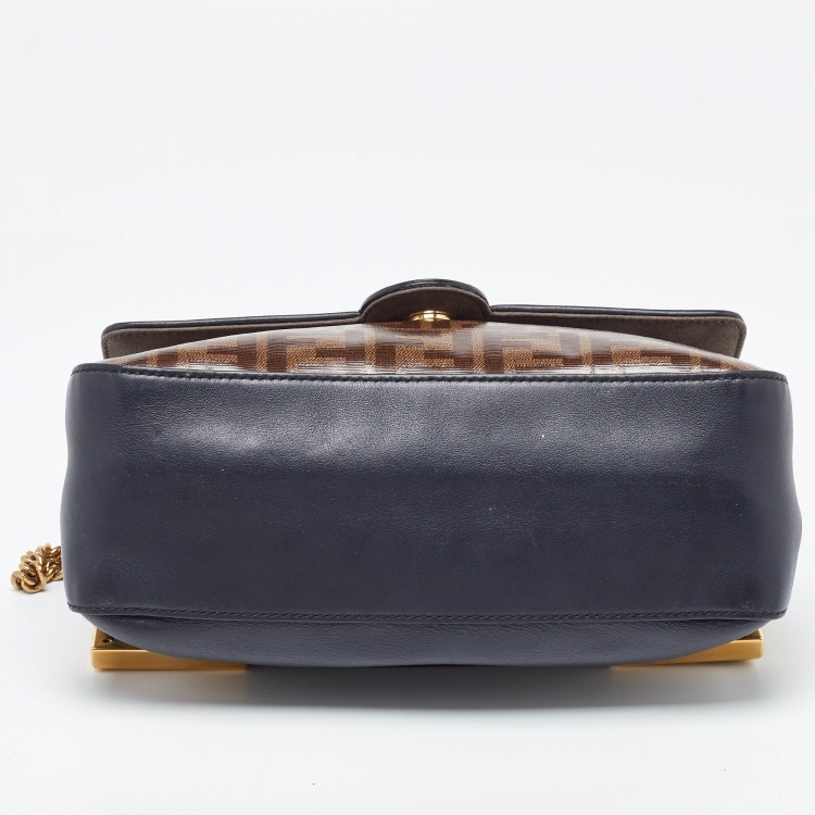 مملوكة مسبقًا Fendi Black/Tobacco Zucca Coated Canvas and Leather Double F Top Handle Bag