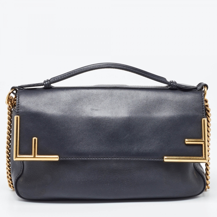 مملوكة مسبقًا Fendi Black/Tobacco Zucca Coated Canvas and Leather Double F Top Handle Bag