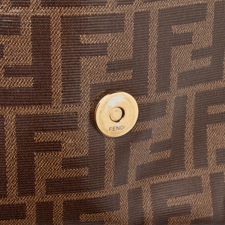 مملوكة مسبقًا Fendi Black/Tobacco Zucca Coated Canvas and Leather Double F Top Handle Bag