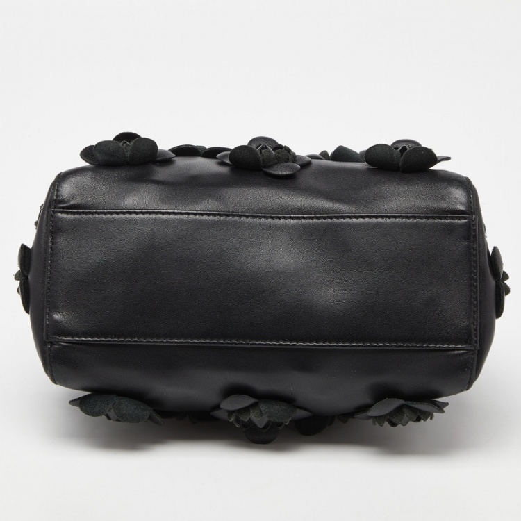مملوكة مسبقًا Fendi Black Leather Mini Peekaboo Flowerland Top Handle Bag