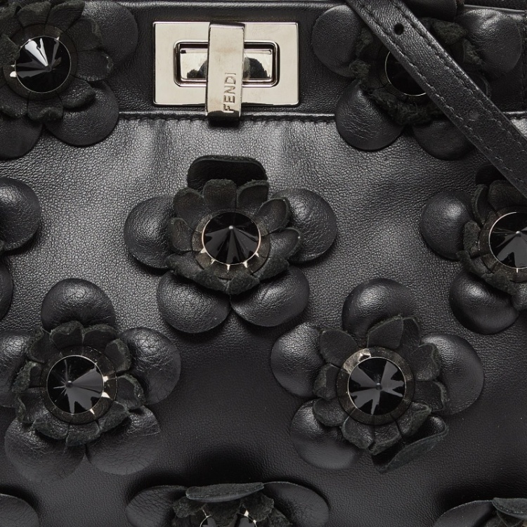 مملوكة مسبقًا Fendi Black Leather Mini Peekaboo Flowerland Top Handle Bag