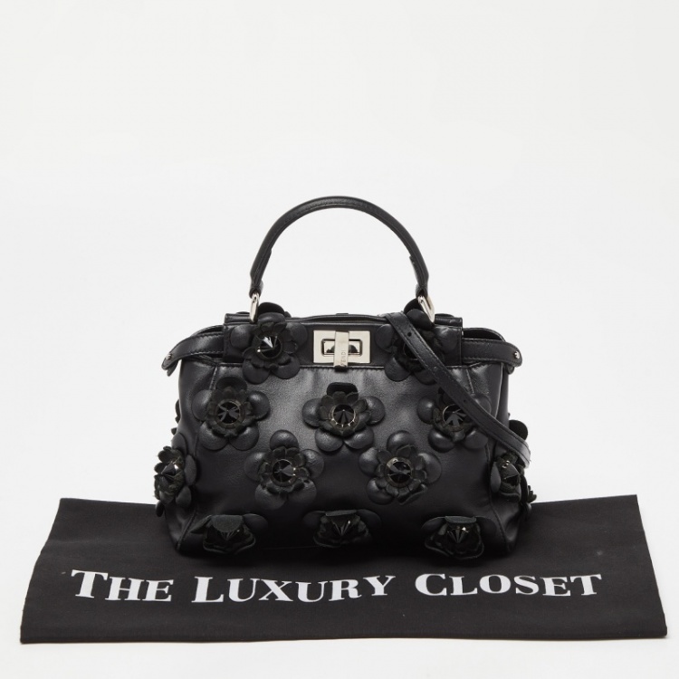 مملوكة مسبقًا Fendi Black Leather Mini Peekaboo Flowerland Top Handle Bag