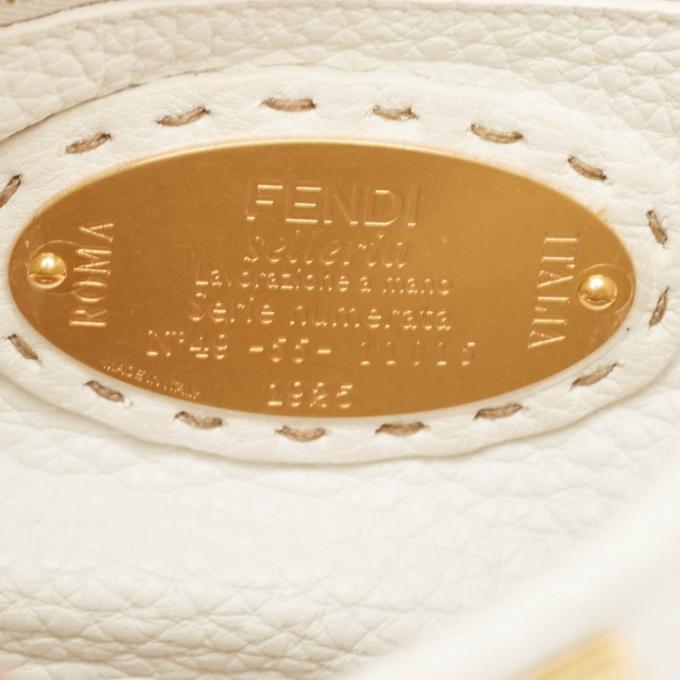 Pre Owned Fendi White Selleria Leather Mini Peekaboo Top Handle Bag