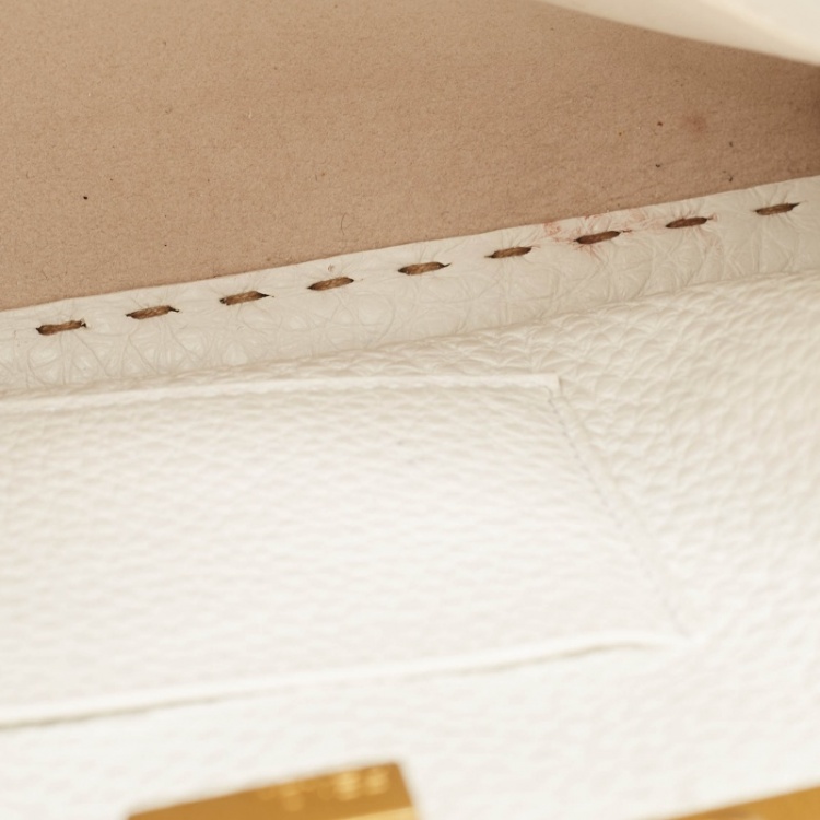 Pre Owned Fendi White Selleria Leather Mini Peekaboo Top Handle Bag