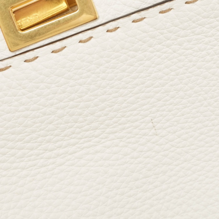 Pre Owned Fendi White Selleria Leather Mini Peekaboo Top Handle Bag