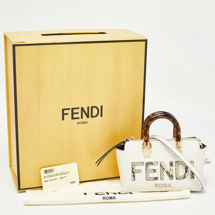 Pre Owned Fendi Off White Python and Leather Mini By The Way Bag