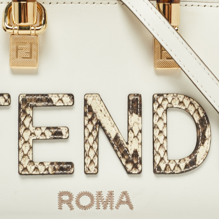 Pre Owned Fendi Off White Python and Leather Mini By The Way Bag