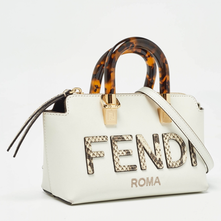 Pre Owned Fendi Off White Python and Leather Mini By The Way Bag