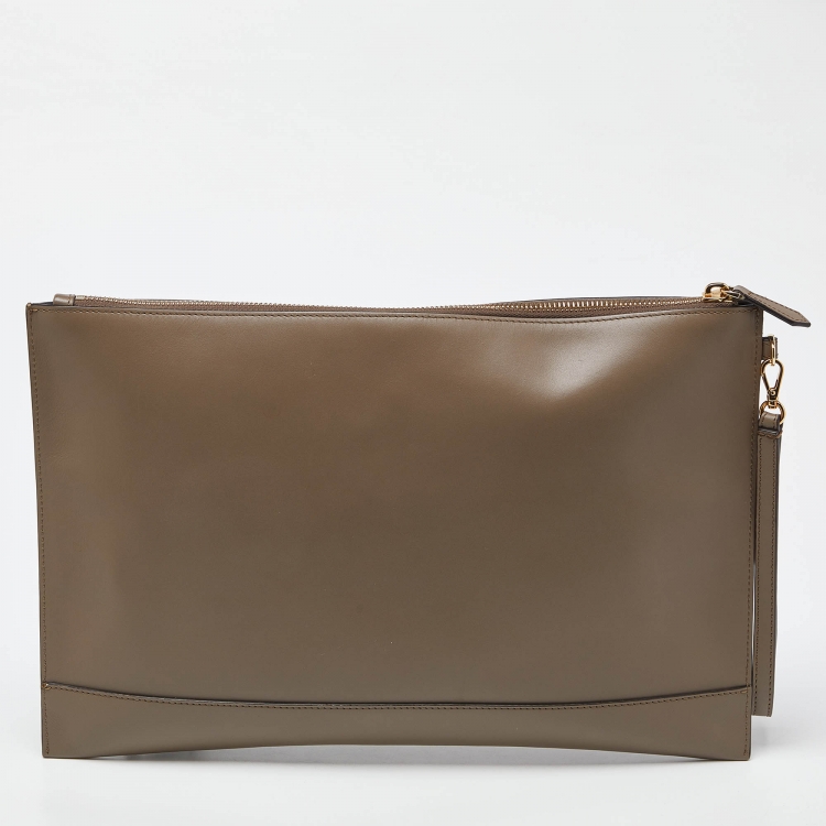 Pre Owned Fendi Beige Leather and Python Embossed Leather Roma Flat Wristlet Pouch