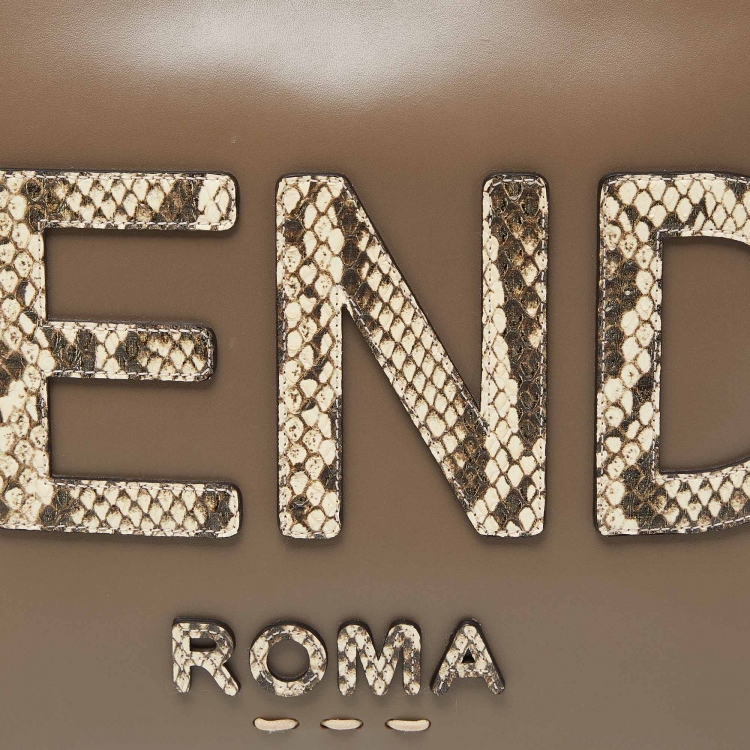 Pre Owned Fendi Beige Leather and Python Embossed Leather Roma Flat Wristlet Pouch