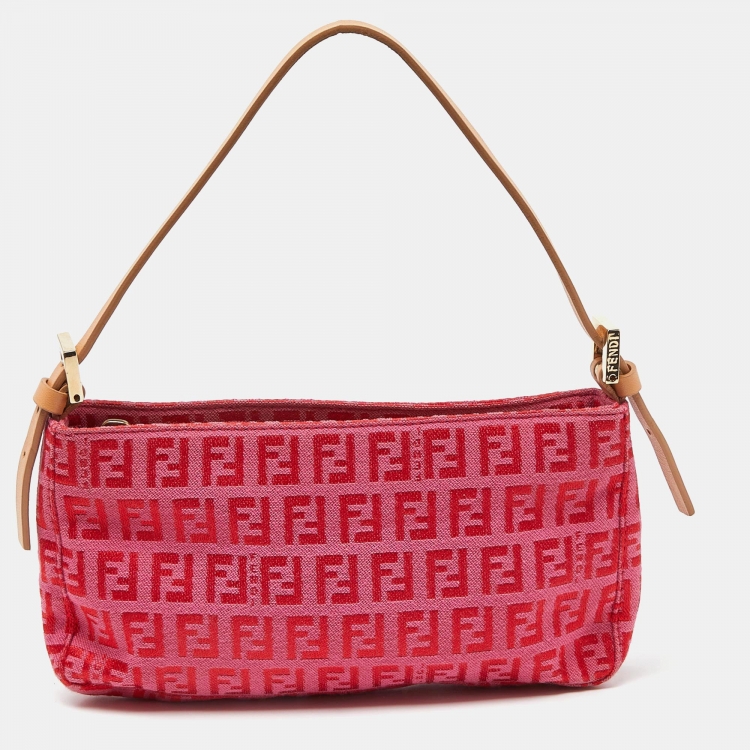 مملوكة مسبقًا Fendi Pink/Beige Zucchino Canvas and Leather Pochette Bag