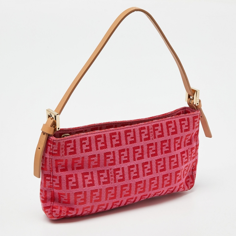 مملوكة مسبقًا Fendi Pink/Beige Zucchino Canvas and Leather Pochette Bag