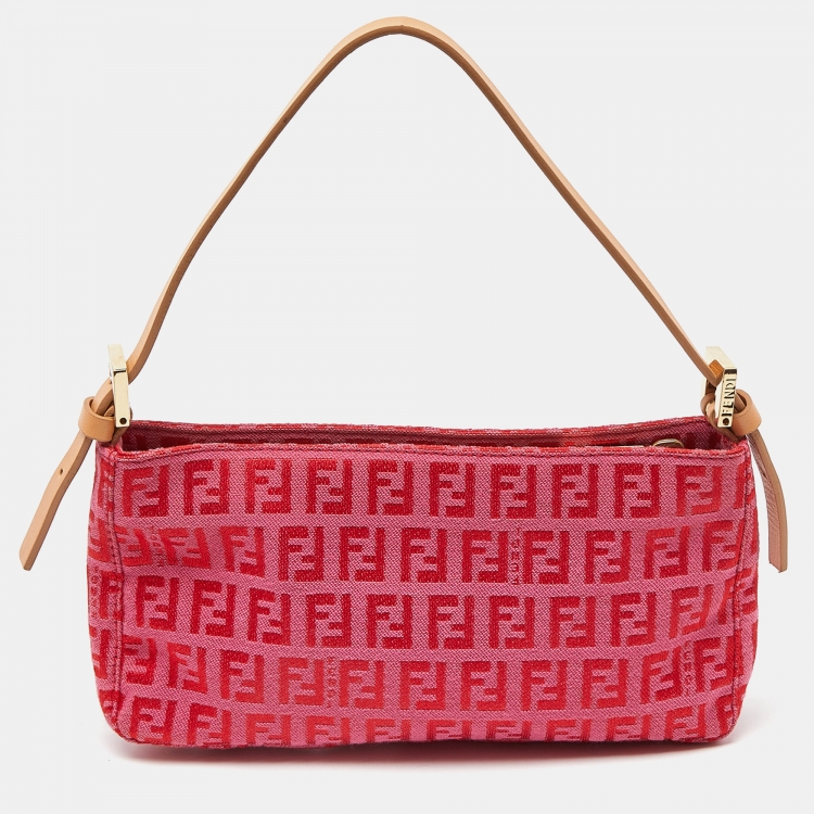 مملوكة مسبقًا Fendi Pink/Beige Zucchino Canvas and Leather Pochette Bag