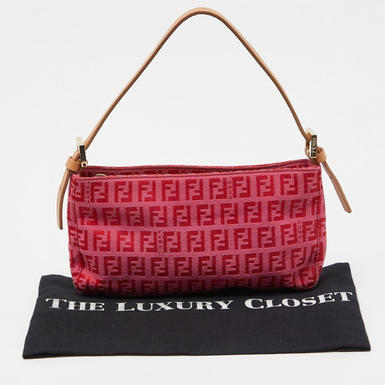 مملوكة مسبقًا Fendi Pink/Beige Zucchino Canvas and Leather Pochette Bag